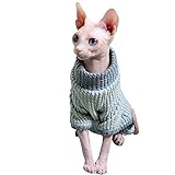 FLAdorepet Sphynx Hairless Cat Jumpsuit Shirts Sweater Winter Warm Fleece Cat Dog Four Legs Clothes Pajamas (XXL, Blue)