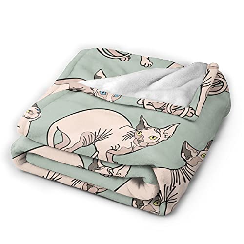 Hairless Naked Cats Sphynx Cats Mint Green Couch Blanket ,Fleece Throw Blanket Super Soft Warm Therma Plush Bed Couch Living Room #TOP1