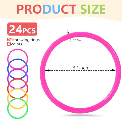 Image of OBTANIM 24 Pcs Plastic 3 Inch Ring Toss Game for Kids and Outdoor Toss Rings for Speed and Agility Practice Game, Random Colors