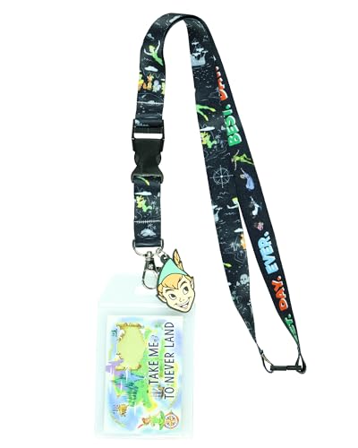 Disney Peter Pan Best Day Ever Lanyard with Clear ID Badge Holder and 2" Rubber Peter Pan Charm