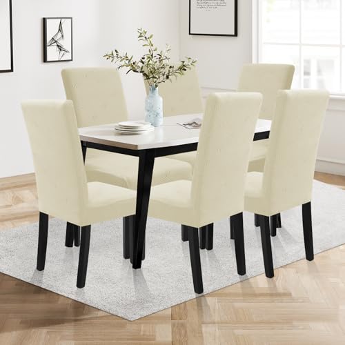 Housse de Chaise Salle à Manger Extensible Universelle Beige Lavable 4 Pcs - 3