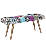 FineBuy Sitzbank Samt/Massivholz Bank Bunt 117x51x38 cm Bettbank Patchwork | Design Polsterbank Flur Modern | Gepolsterte Stoffbank Esszimmer | Flurbank ohne Lehne