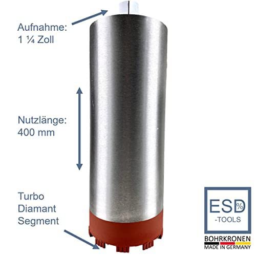 Diamantbohrkrone mit Turbosegment, Kernbohrer mit 1 1/4 Zoll Aufnahme & Nutzlänge 400 mm, Ø 102 mm
