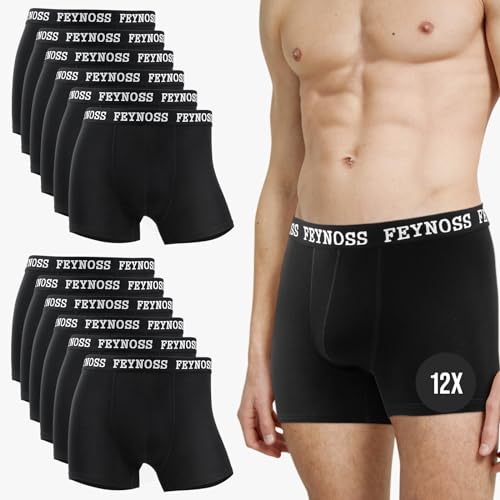 feynoss Cuecas homem boxer, 12 pack boxer homem pack com cintura elástica larga, sem etiquetas, respiráveis, suaves para o dia a dia, M-4XL, 12 x preto