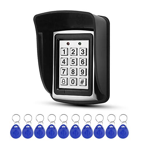 Gaocinys Teclado de control de acceso de metal RFID de 125 kHz + cubierta impermeable+10 piezas 125 kHz azul Keyfobs para acceso a la puerta