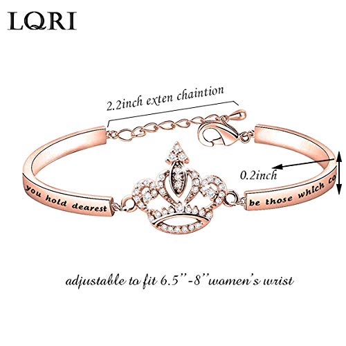 Lqri Quinceanera Gift Girl Sweet 15 Gift Princess Crown Bracelet May The Dreams You Hold Dearest Be Those Which Come True Bracelet Quince Jewelry 15Th Birthday Gift For Her (Rose Gold) #TOP6