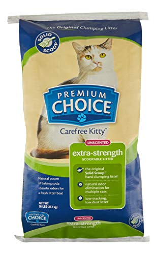 Premium Choice Carefree Kitty Extra Strength Unscented with Baking Soda Clumping Cat Litter - 50lb Bag