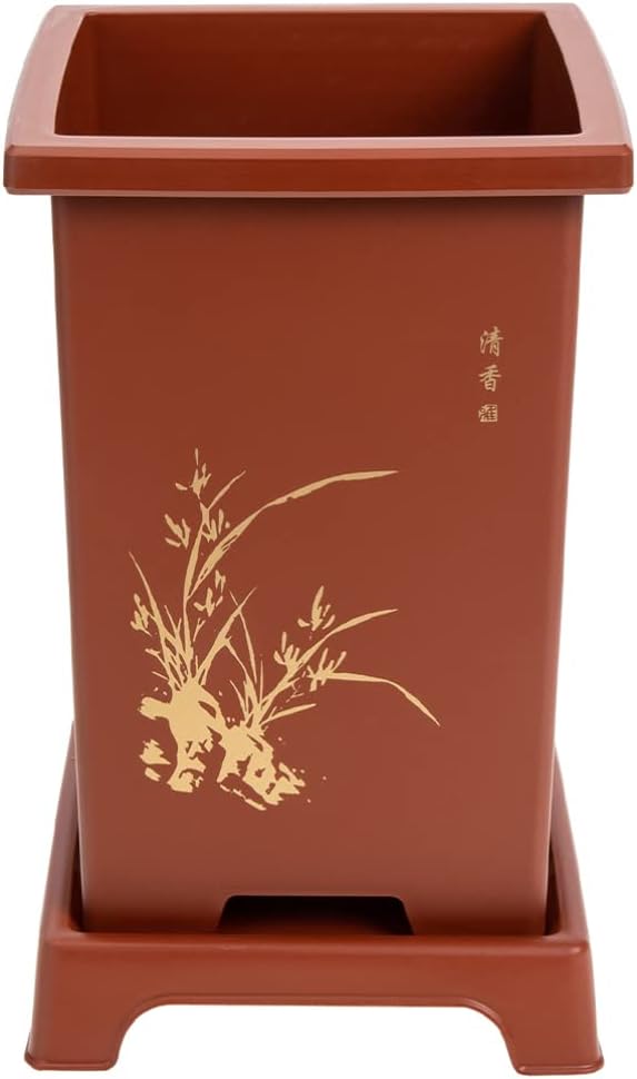 Yardwe Flower Pot Bonsai Planter with Saucer Orchid Pot Zisha Flower Chinese Purple Clay Plant Succulent Cactus Planter for Home Office Decor