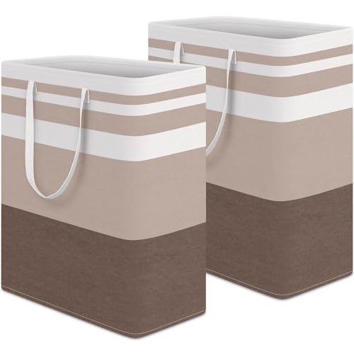 HomeHacks 2-Pack Large Laundry Basket, Waterproof, Freestanding Laundry Hamper, Collapsible Tall Clothes Hamper with Extended Handles for Clothes Toys in the Dorm and Family (Brown, 125L)