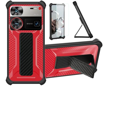 Aroepurt Funda Compatible para Nubia Z60 Ultra Leading Version Funda Carcasa Case Cover [con Protector de Pantalla de Cristal Templado] Híbrida [Soporte Plegable Magnético] Rojo