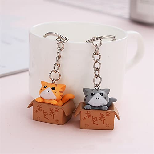 Hongtai Schattige kleine doos kat sleutelhanger vrouwen mannen kawaii kitten auto sleutelhanger mode brief sleutelhanger dierlijke sieraden (Color : Grey) - Image 3
