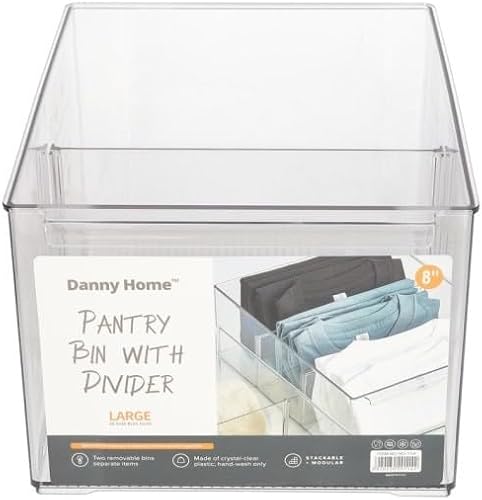 HO-114 Plastic Storage Bin with 2 Dividers 20.3 cm x 26.8 cm x 15.1 cm Size, Clear
