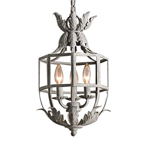 Lustre en métal cage vintage et plafonnier rustique réglable gris 45cm