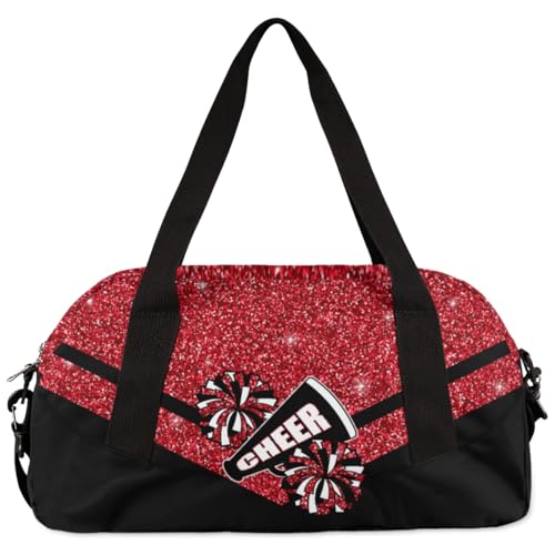Cheerleading Kids Overnight Duffel Bags for Girls Red Glitter Sport Gym Bag Duffel Bag for Travel Weekender Practice Gymnastics Ballet School Gym Sleepover Bag4