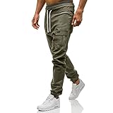 Mens Fashion Chino Joggers Pants Drawstring Athletic Cargo Sweatpants Trousers Green