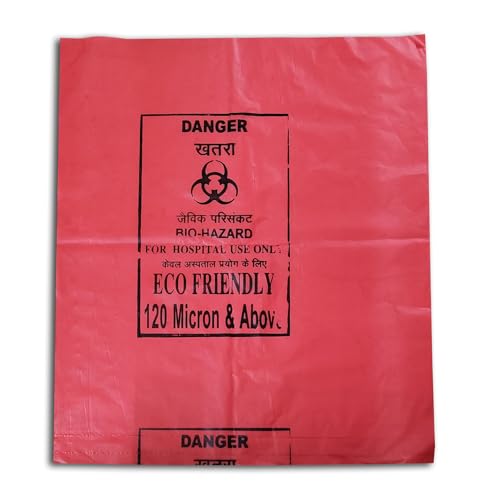 Image of HEAN Bio Hazard Waste Disposal Bags, 20x24 inch, 75 Micron, Bio Medical Garbage Bags (Red - 10)