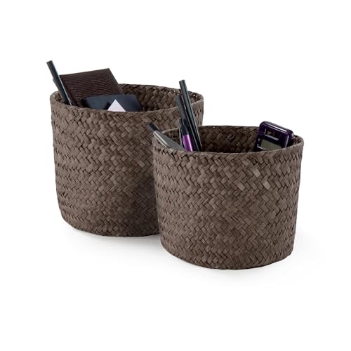 Compactor Mika RAN6532 Körbe, rund, aus geflochtener Binsenfaser, Dunkelbraun, 2 Stück, RAN6532