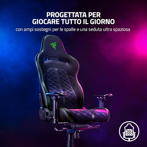 Enki - Sedia da gioco con supporto lombare integrato, sedia da scrivania/ufficio, pelle sintetica multistrato, imbottitura in schiuma, cuscino per la testa, regolabile in altezza, nero-verde - Sedia gaming - Immagine 3