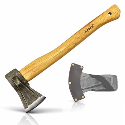 Xforst Hache de Fendage SA1 – Hache Forestière Professionnelle 45 cm | Tête Forgée en Acier au Carbone 1 kg | Manche en Bois de Hickory | Hache de Bûcheron et de Chauffage