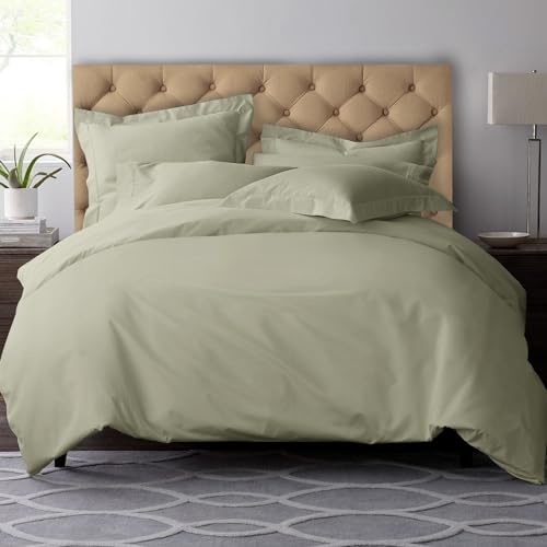 Pizuna Coton Luxueux Ensemble de Housses de Couette 260x240 cm 2 Personnes Argent, Tissu de Satin de Coton à 600 Fils au Pouce carré Housse de Couette...