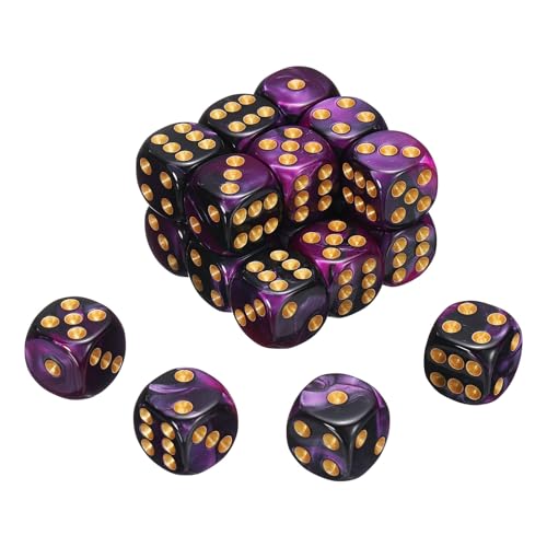 sourcing map 20Pcs 6 Sided Standard Dice, 2 Colors 16mm Acrylic D6 Mini Polyhedral Pearl Pattern Game Dice Set for Table Games, Purple and Black/Gold Point