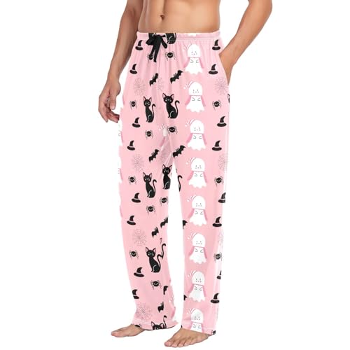 Bats Spirits and Cats Men's Cotton Pajama Pants with Pockets and Drawstring Comfortable and Stylish,S4