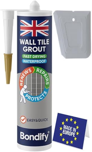 BONDIFY Waterproof Wall Tile Grout Grey Cartridge Ready Mixed 450g FAST DRYING Anti Mould Wall Grout Repair Kit Grey Grout Reviver for Shower Bathroom Kitchen Quick Drying Tile Gap Filler Ready Mixed