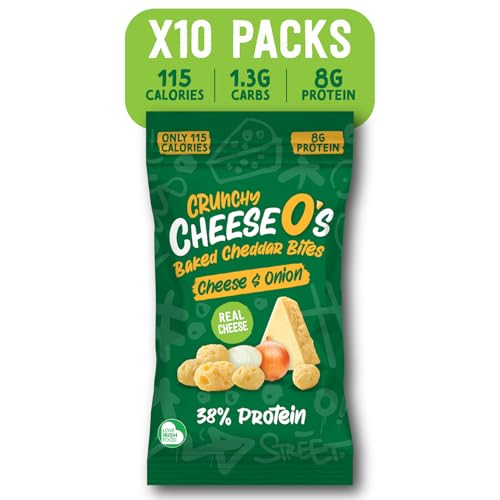 CheeseO's - Knusprig Gepufft Käse Snacks - Cheese & Onion 20g (Pack of 10) - Keto Snack - Proteinreich - Vegetarisch - Glutenfrei - käse chips - Gesunder snacks, gebacken und lecker