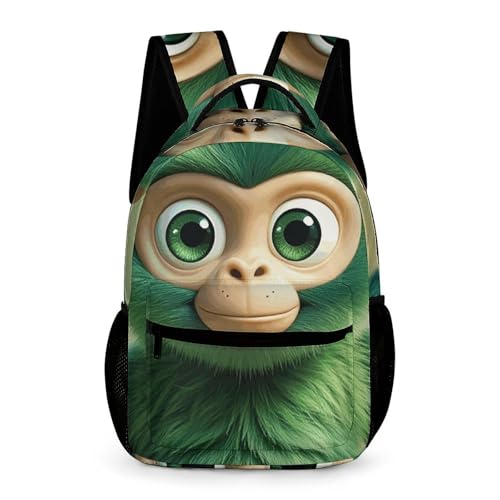 Green Clever Monkey Backpack for Men Women, Durable Small Backpack Casual Lightweight Daypack for Travel Bag
