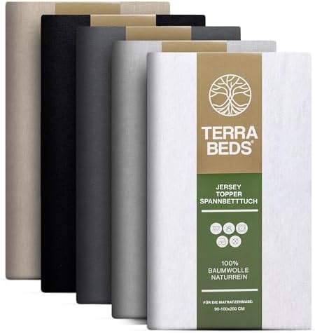 Terra Beds Spannbettlaken Topper 90x200 cm Baumwolle für Topper bis 15cm | OEKO-TEX zertifiziert, atmungsaktiver Jersey-Stretch, sanft & hautsympathisch, elastischer Rundumgummizug