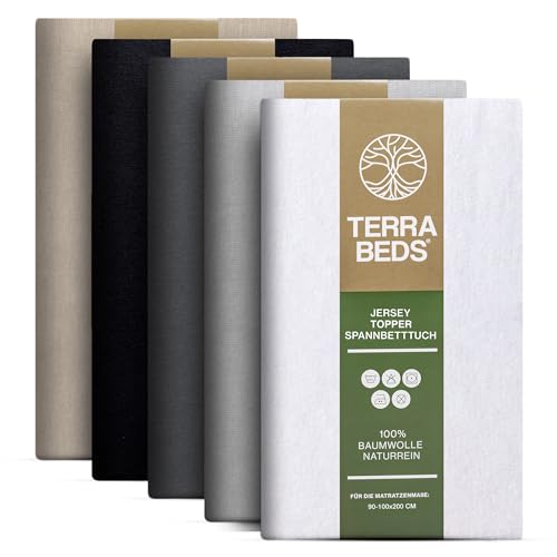 Terra Beds Drap-housse de qualité supérieure - 90 x 200 cm - 100 x 200 cm - 160 g/m² - 100 % jersey de coton Oeko-TEX de qualité supérieure - Pour lit à...