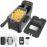COSTWAY 3L/5L Deep Fat Fryer, 2000W Electric Deep Fryer with 1/3 Removable Basket, Viewing Window, Adjustable Temperature & Cool-Touch Handle, Easy Clean Frying Machine for Chips Chicken (3L,1 Basket)