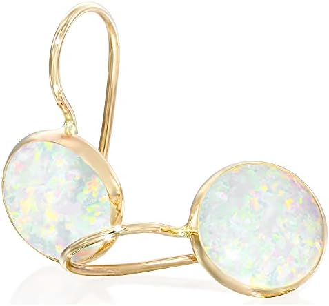 14k Solid Yellow Gold White Opal 8mm Gemstone Dangle Earrings, Dainty Opal Gemstones Earrings, Bridal Handmade Wedding Jewelry Gift for Brides, Graduation Gift