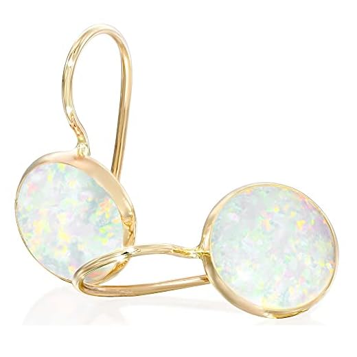 14k Solid Yellow Gold White Opal 8mm Gemstone Dangle Earrings, Dainty Opal Gemstones Earrings, Bridal Handmade Wedding Jewelry Gift for Brides, Graduation Gift