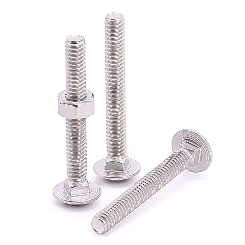 Image of M8-1.25 x 80mm (8 Sets) Carriage Bolt DIN603 with Hex Nut DIN934, Full Coarse Thread, 304 Stainless Steel 18-8, Round Head Square Neck Screws Coach Bolt
