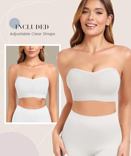 Finduself Strapless Bras for Women Non-Slip Padded Bandeau Bra Wireless Tube Top Bra Including Clear Straps — view 2