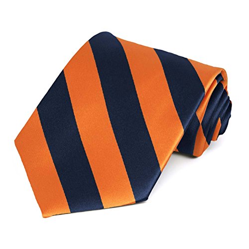 TieMart Striped Tie (Navy Blue and Orange)