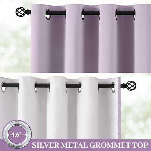 Image of Yakamok Lilac 100% Blackout Curtains 96 Inches Long for Bedroom 50 inch Wide | Blackout Curtain Panels for Bedroom, 2 Thick Layers Grommet Top Thermal Insulated Drapes with White Back for Living Room