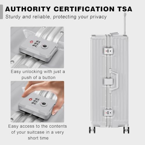 Image of AnyZip Luggage Sets 2 Piece Aluminum Frame Carry On and Checked Suitcase PC ABS Hard Shell TSA Lock No Zipper(Silver, 20 /28)