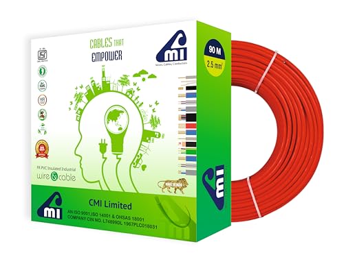 Image of CMI WIRES & CABLES Red, 2.5 Sq. MM, 90 Meter | 10 Years Warranty | Single Core Copper Wire | Eco-Friendly & Flame Retardant PVC Insulated Cable for Safe Domestic & Industrial Electrical Wiring