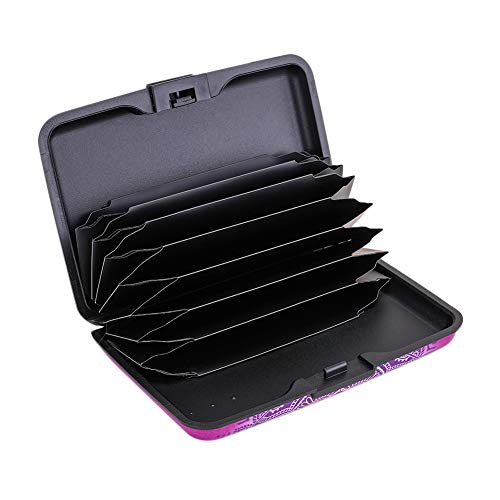 ELFISH Mini RFID Aluminum Wallet Credit Cards Holder Business Card Case Metal ID Case for Men Women (Pink flower)