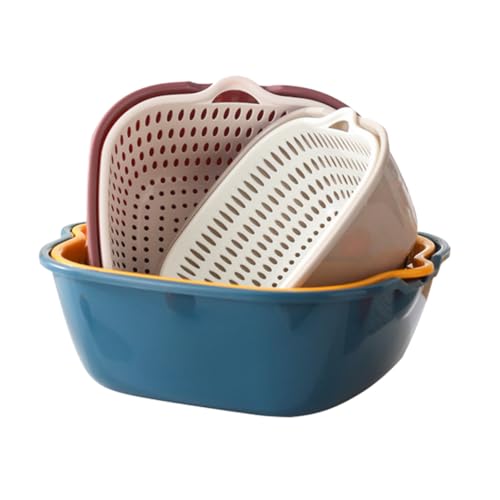 Homoyoyo Juego de 6 Cestas de Plástico para Lavar Ropa y Escurrir Frutas y Verduras Doble Capa Apilable Asas Laterales Colador de Cocina Multifuncional para Limpieza y Almacenamiento