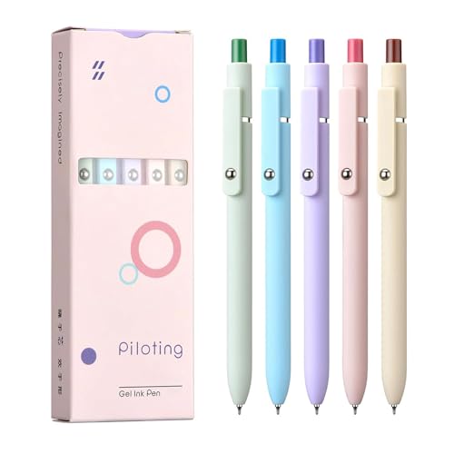 5 Pcs Gel Pens, 0.5mm Black Ink Pens Retractable Fine Point Smooth Writing, Aesthetic Office School Supplies, Desk Accessories Nursing Pen for Journaling Note Taking, Gifts for Women Men (Morandi B)