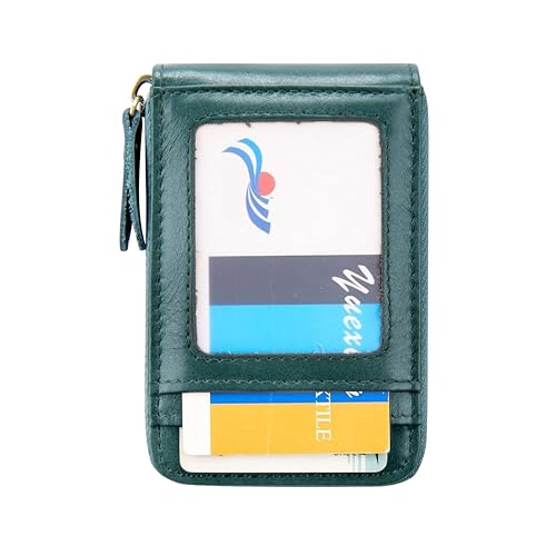 Image of Vintage Full Top Grain Leather Wallet RFID Blocking Multi Card Case with Zipper Pocket Card Holder for Men Women Gift Box