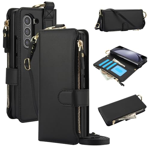 Coque Samsung Galaxy Z Fold 5 idéale pour voyager avec son portefeuille zippé noir