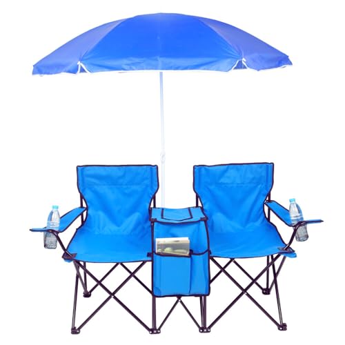 VINGLI Beach Chair with Umbrella for Adults, Double Camping Chair