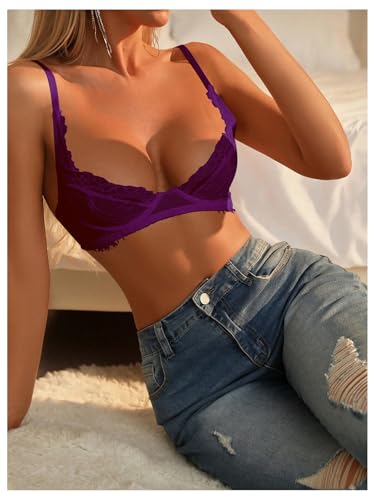 Image of RoseSeek Women's Sheer Lace Underwire Bras Backless Push Up Bra Lingerie