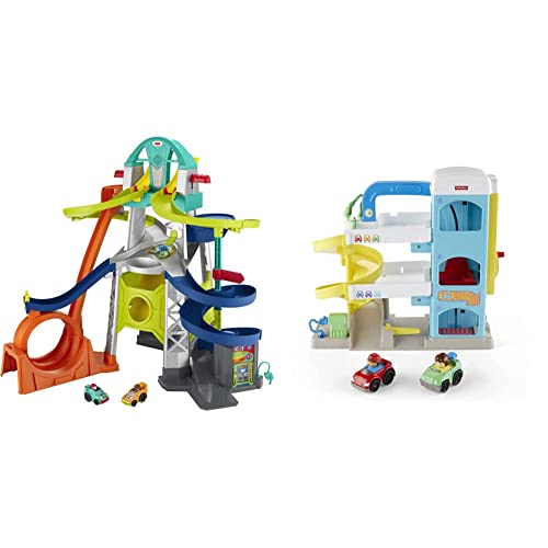 Fisher-Price Little People Toddler Playset Launch & Loop Raceway Race Track With Lights Sounds & 2 Toy Cars For Ages 18+ Months & Little People Toddler Toy Helpful Neighbor's Garage Playset #TOP6