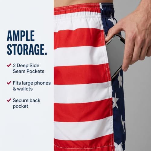 Image of Kanu Surf Men's USA Flag Patriotic Volley Swim Trunks, Red White /Blue, Medium