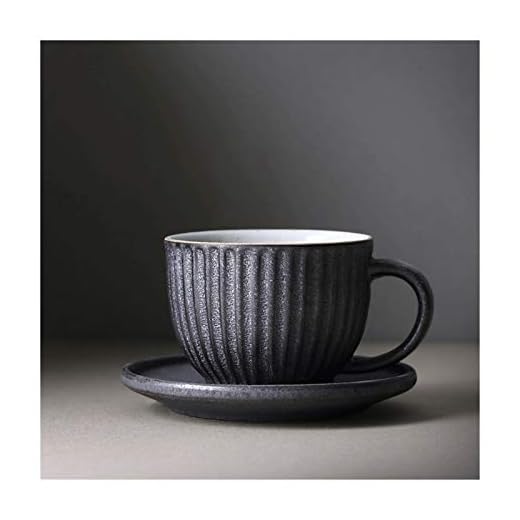 Dryckemuggar randig keramisk temugg kaffekoppar med fat kaffekoppar 2,5 dl för specialkoffa, dryck, latte, kafé mocka och te kaffekoppar (färg: svart)